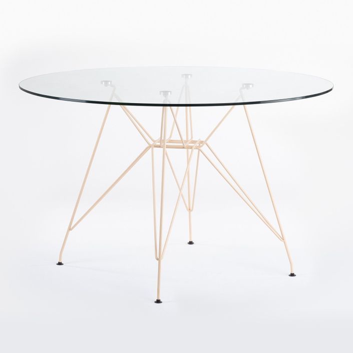 Table ronde verre trempé et pieds acier beige foncé mate Croizy 120 cm - Photo n°1