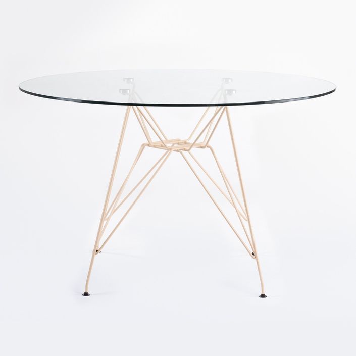 Table ronde verre trempé et pieds acier beige foncé mate Croizy 120 cm - Photo n°2