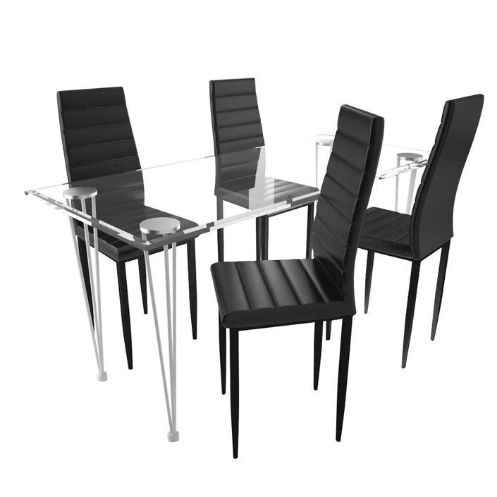 Table verre trempé et 4 chaises simili noir Blubo - Photo n°1