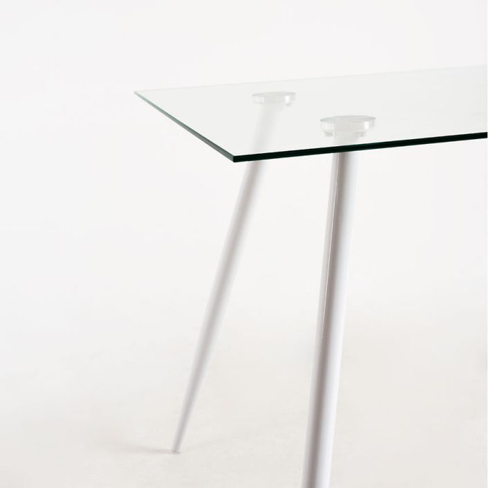 Table verre trempé et pieds métal blanc Barrio 125 cm - Photo n°6