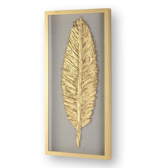 Tableau rectangulaire motif plume dorée bois clair et verre Elia - Photo n°1