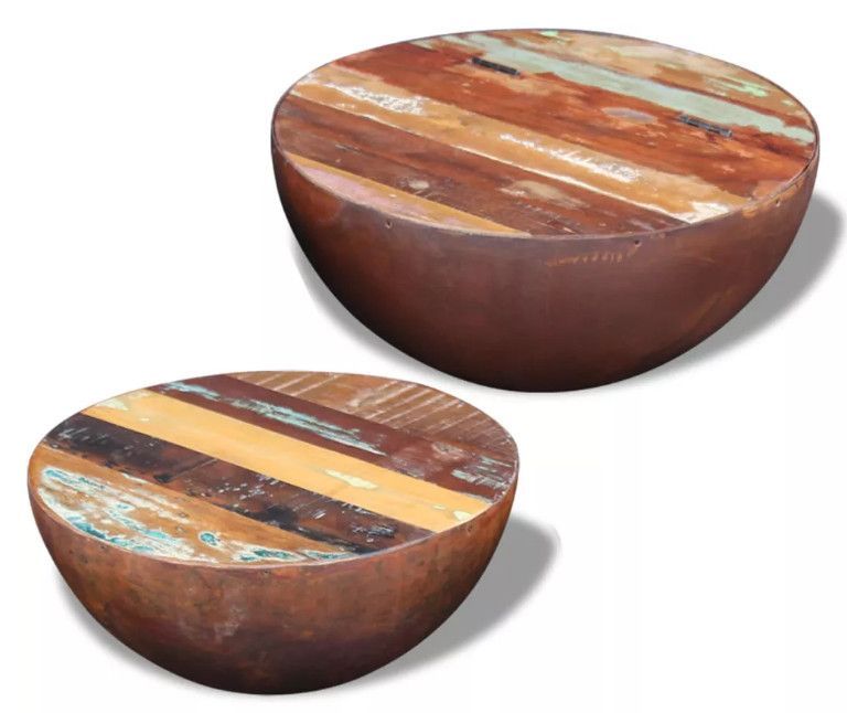 Tables basse ronde bois massif recyclé et métal vieilli Nael - Lot de 2 - Photo n°2