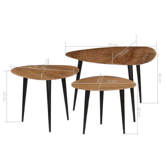 Tables basses 3 pcs Bois d'acacia massif 2 - Photo n°12