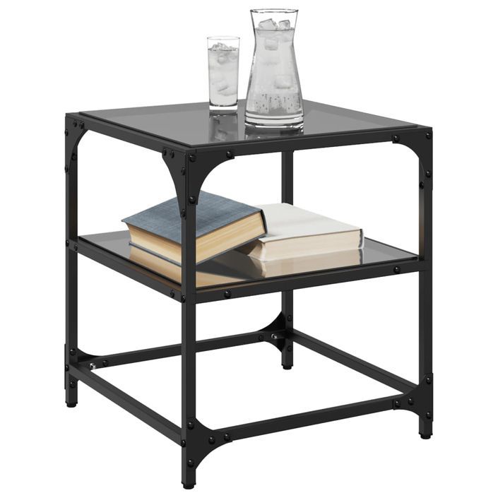 Tables basses avec dessus en verre noir 2 pcs 40x40x45 cm acier - Photo n°3