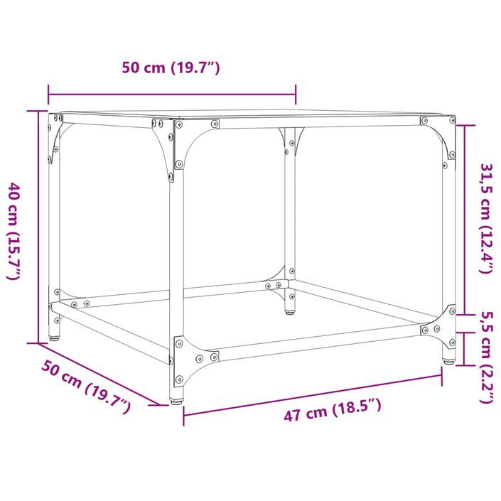 Tables basses avec dessus en verre noir 2 pcs 50x50x40 cm acier - Photo n°9