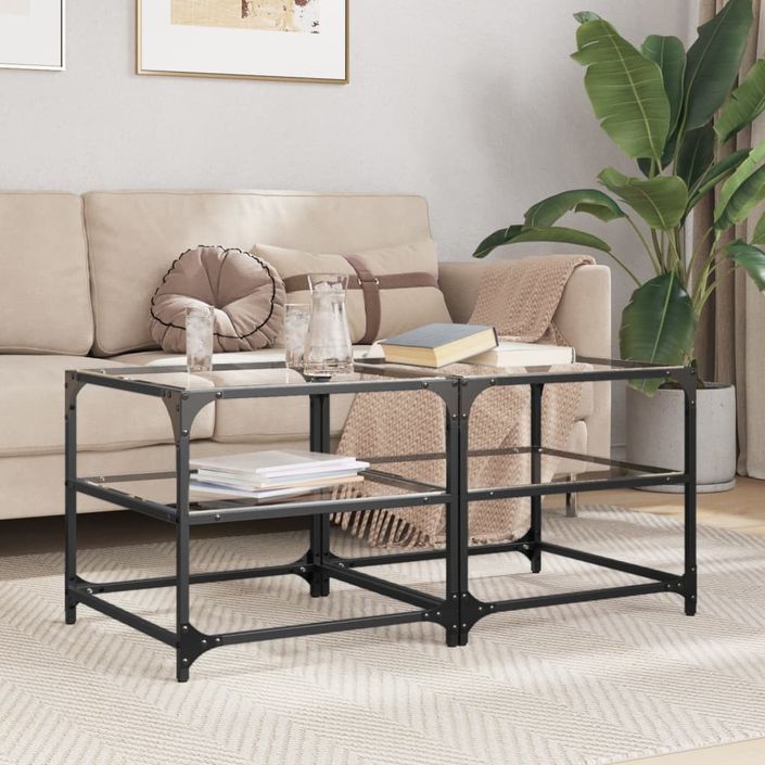 Tables basses avec dessus en verre transparent 2 pcs acier - Photo n°1