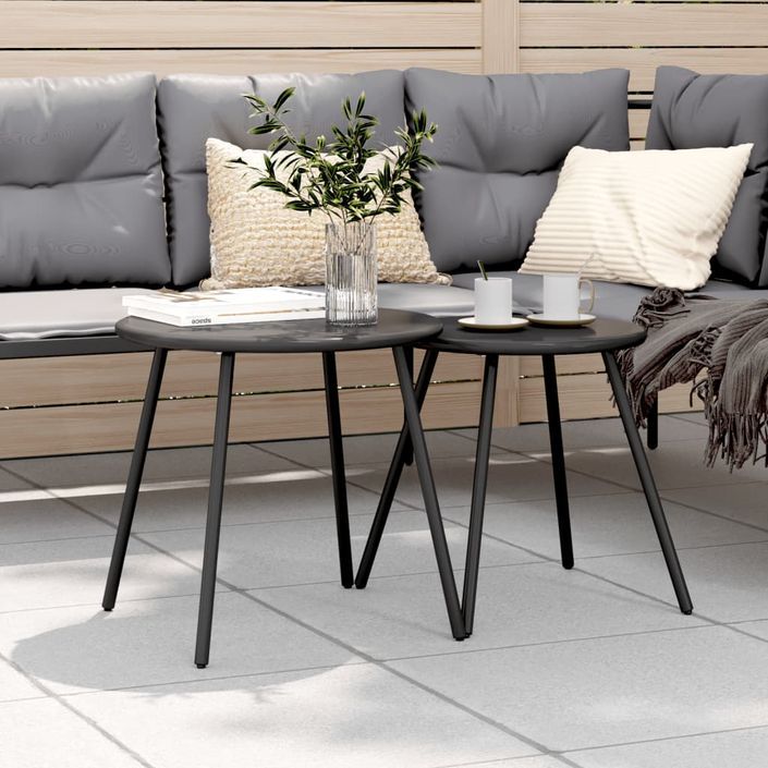 Tables basses de jardin 2pcs rondes noir acier enduit de poudre - Photo n°1