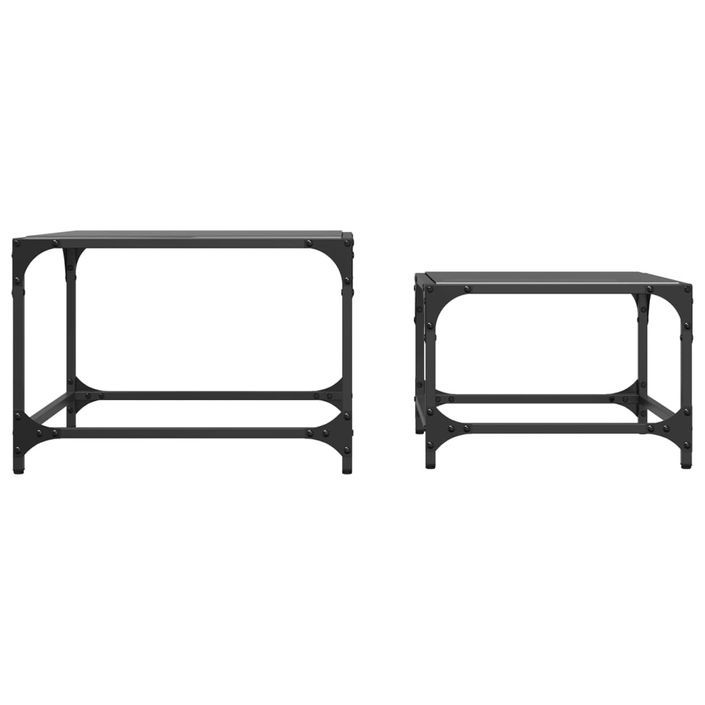 Tables basses gigognes 2 pcs dessus en verre noir acier - Photo n°4