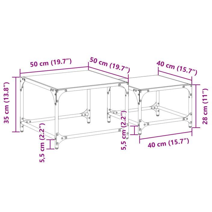 Tables basses gigognes 2 pcs dessus en verre noir acier - Photo n°9