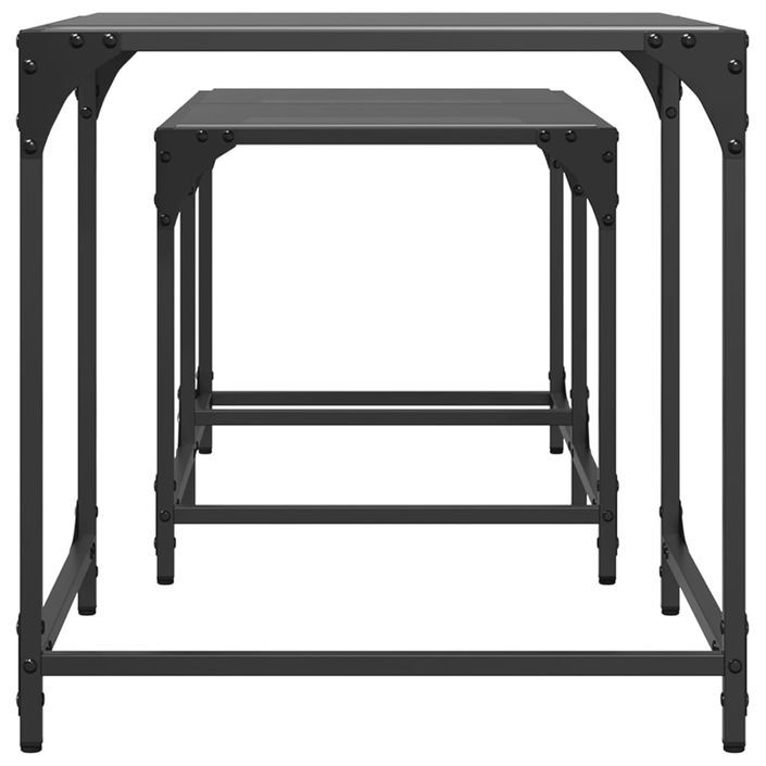 Tables basses gigognes 2 pcs dessus en verre noir acier - Photo n°4