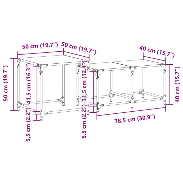 Tables basses gigognes 2 pcs dessus en verre noir acier - Photo n°8