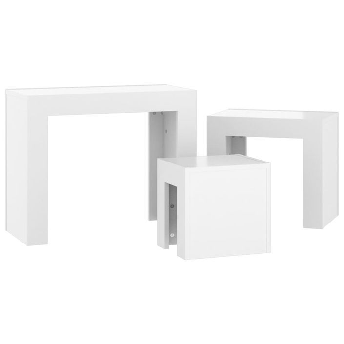 Tables basses gigognes 3 pcs Blanc brillant - Photo n°7