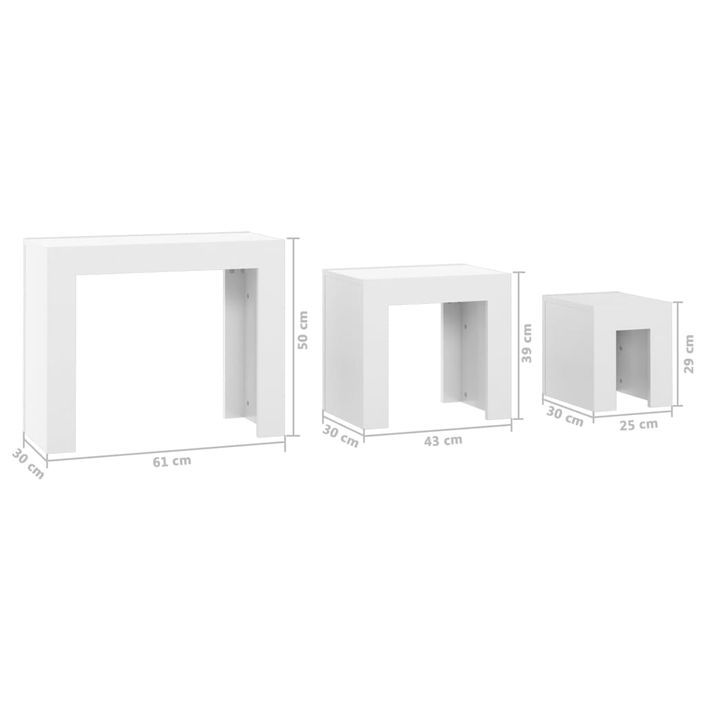 Tables basses gigognes 3 pcs Blanc brillant - Photo n°9