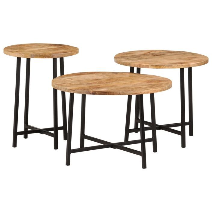 Tables basses gigognes 3 pcs bois massif de manguier et fer - Photo n°9