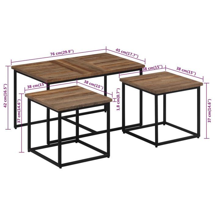 Tables basses gigognes 3 pcs bois massif de teck - Photo n°8