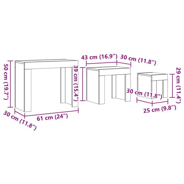 Tables basses gigognes 3 pcs chêne artisanal bois d'ingénierie - Photo n°9