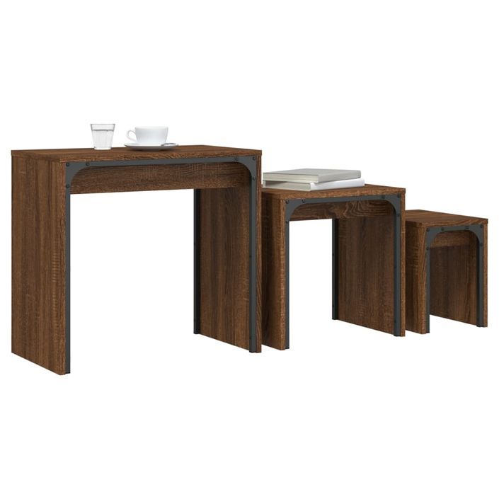 Tables basses gigognes 3 pcs chêne marron bois d'ingénierie - Photo n°3