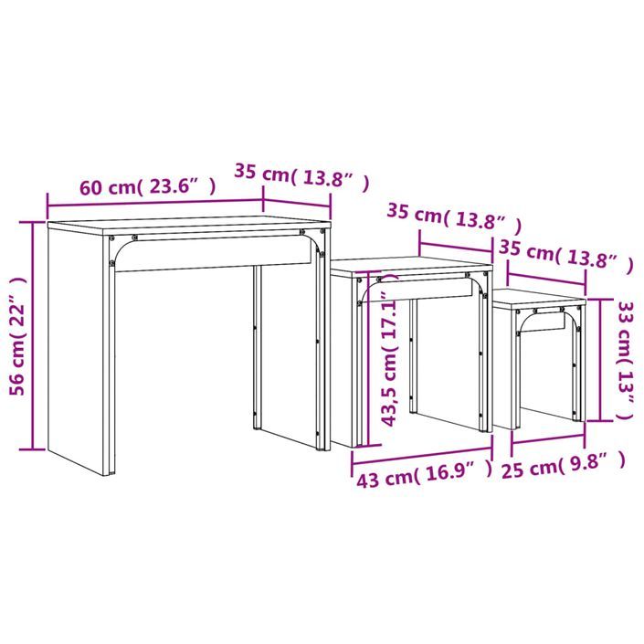 Tables basses gigognes 3 pcs chêne marron bois d'ingénierie - Photo n°9