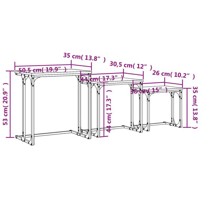 Tables basses gigognes 3 pcs chêne sonoma bois d'ingénierie - Photo n°9