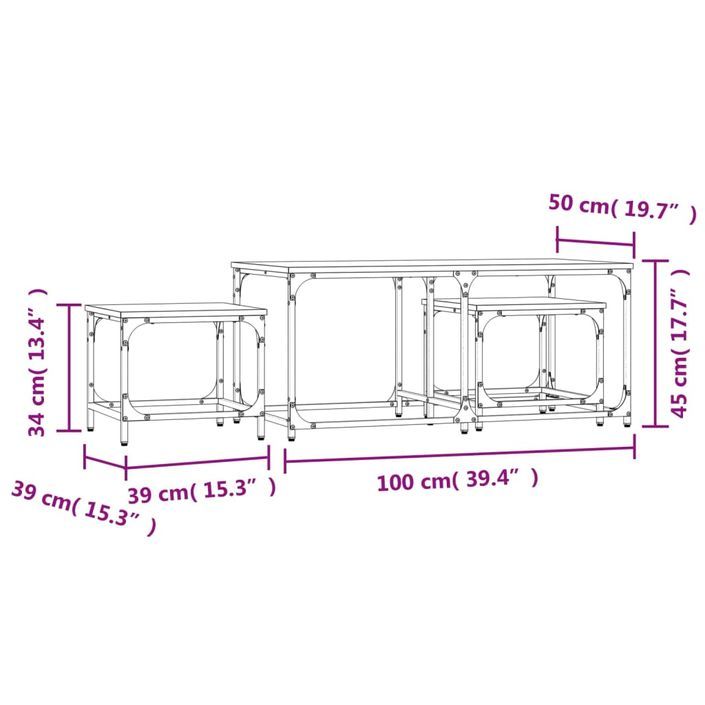 Tables basses gigognes 3 pcs chêne sonoma bois d'ingénierie - Photo n°9