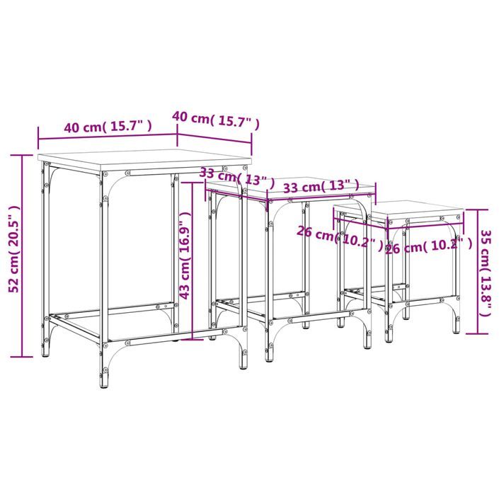 Tables basses gigognes 3 pcs chêne sonoma bois d'ingénierie - Photo n°11