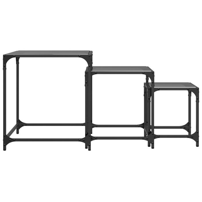 Tables basses gigognes 3 pcs dessus en verre noir acier - Photo n°4