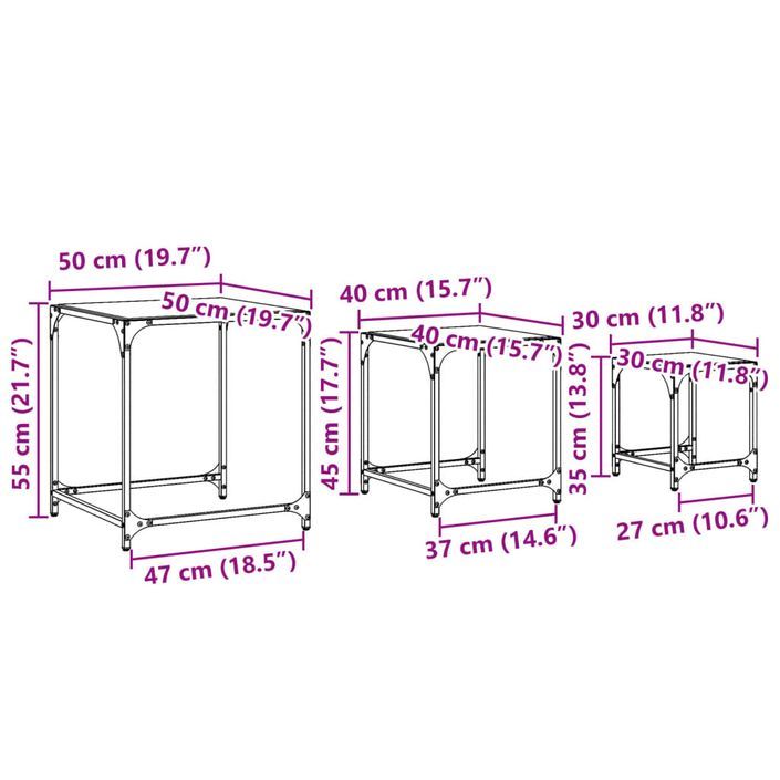 Tables basses gigognes 3 pcs dessus en verre noir acier - Photo n°9