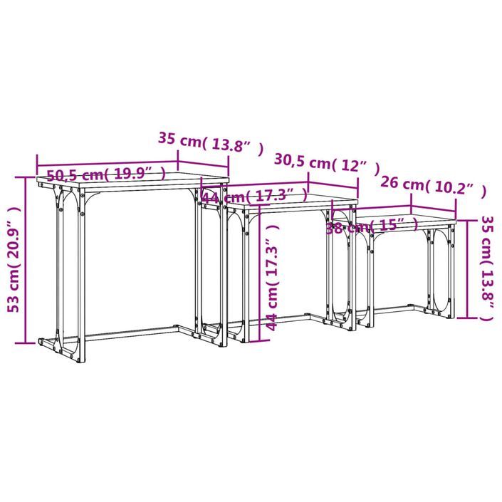 Tables basses gigognes 3 pcs noir bois d'ingénierie - Photo n°9