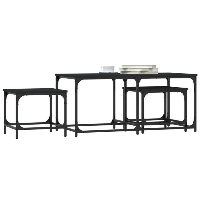 Tables basses gigognes 3 pcs noir bois d'ingénierie - Photo n°3