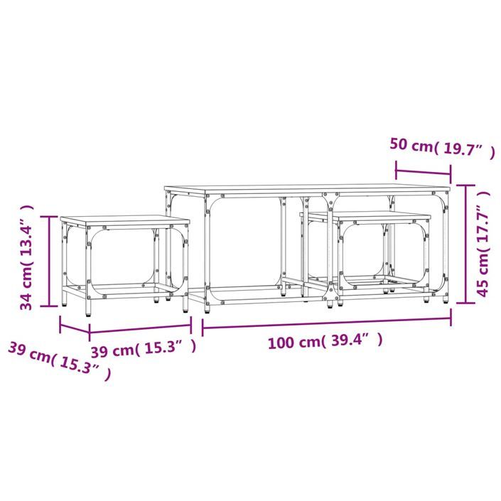 Tables basses gigognes 3 pcs noir bois d'ingénierie - Photo n°9