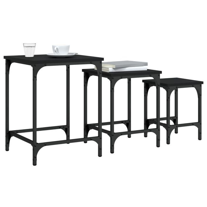 Tables basses gigognes 3 pcs noir bois d'ingénierie - Photo n°4