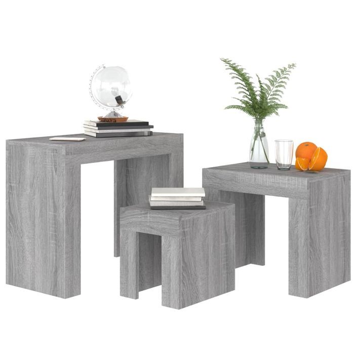 Tables basses gigognes 3 pcs sonoma gris bois d'ingénierie - Photo n°3