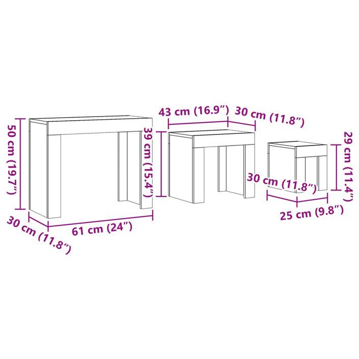 Tables basses gigognes 3 pcs vieux bois bois d'ingénierie - Photo n°9