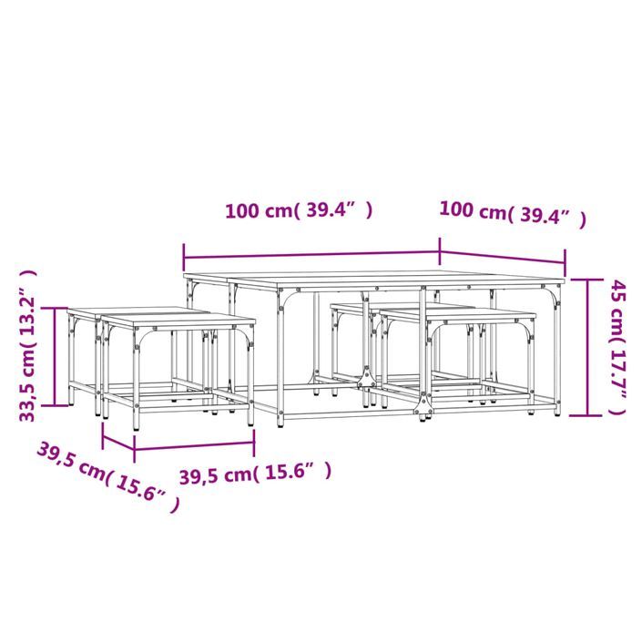 Tables basses gigognes 5 pcs noir bois d'ingénierie - Photo n°8