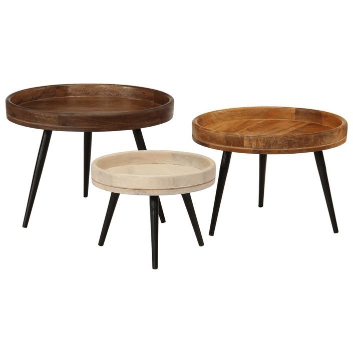 Tables basses rondes 3 pcs bois de manguier massif - Photo n°1