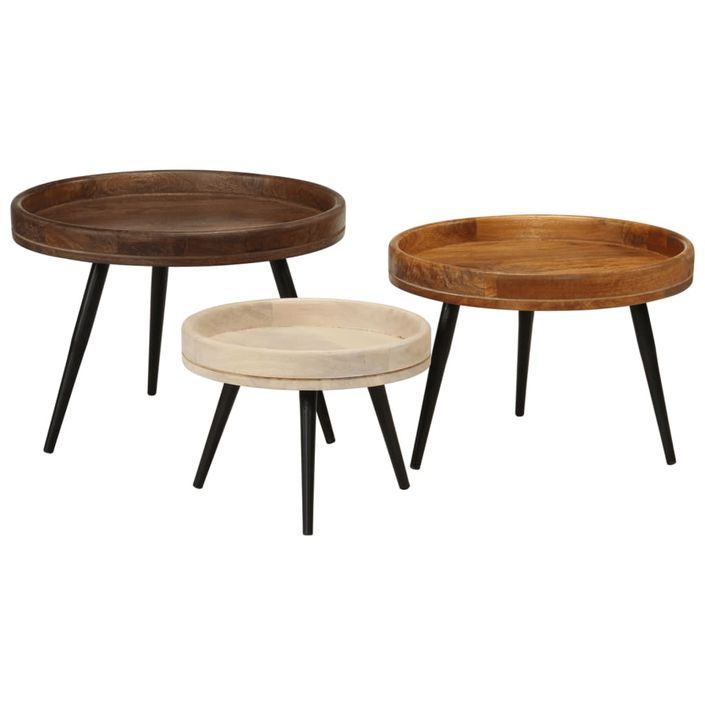 Tables basses rondes 3 pcs bois de manguier massif - Photo n°11