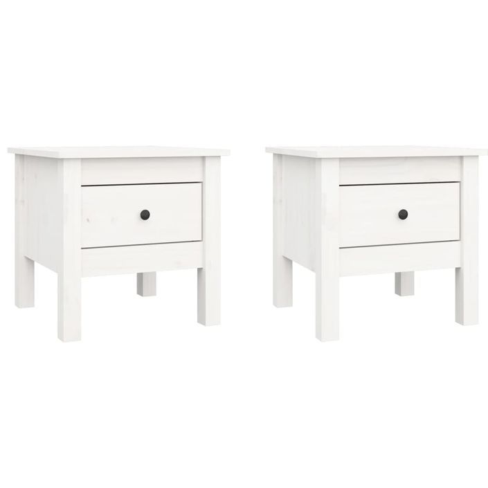 Tables d'appoint 2 pcs Blanc 40x40x39 cm Bois massif de pin - Photo n°2