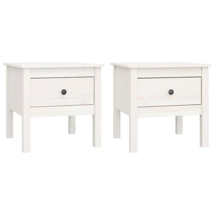 Tables d'appoint 2 pcs Blanc 50x50x49 cm Bois massif de pin - Photo n°2