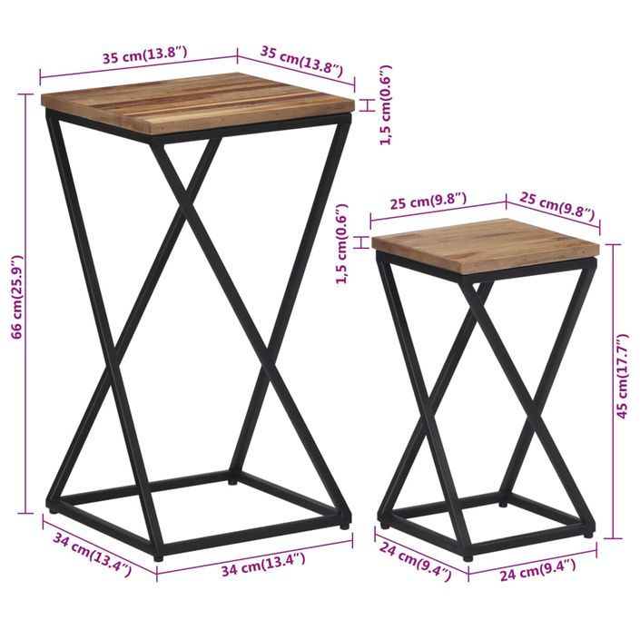 Tables d'appoint 2 pcs teck de récupération massif - Photo n°7