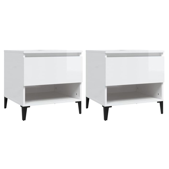 Tables d'appoint 2pcs Blanc brillant 50x46x50cm Bois ingénierie - Photo n°1