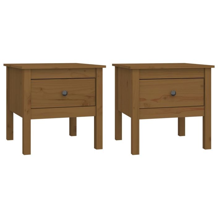 Tables d'appoint 2pcs Marron miel 50x50x49cm Bois massif de pin - Photo n°2