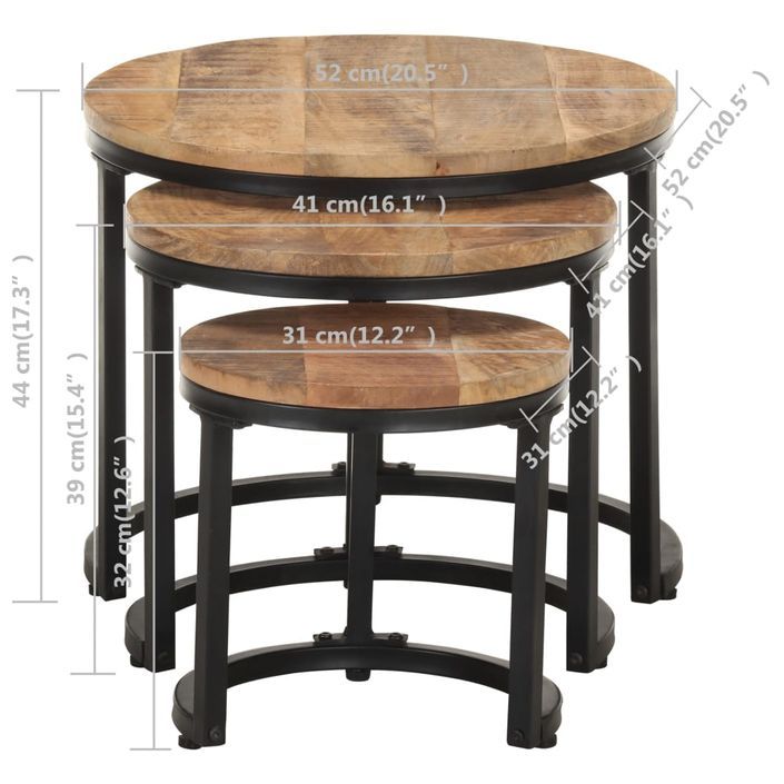 Tables d'appoint 3 pcs Bois de manguier brut - Photo n°8