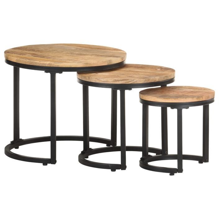 Tables d'appoint 3 pcs Bois de manguier brut - Photo n°10