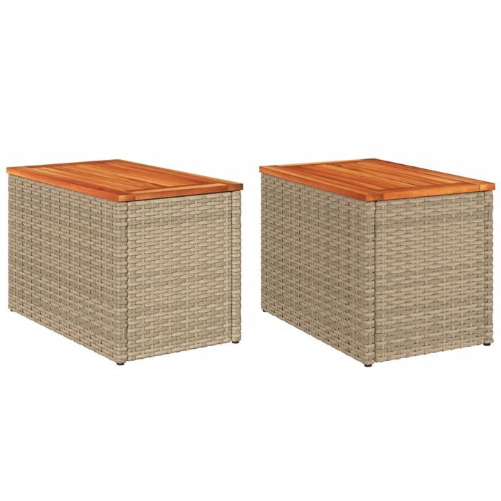 Tables d'appoint de jardin 2 pcs beige rotin bois massif - Photo n°1