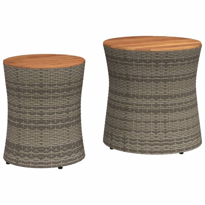 Tables d'appoint de jardin 2 pcs dessus en bois gris poly rotin - Photo n°1