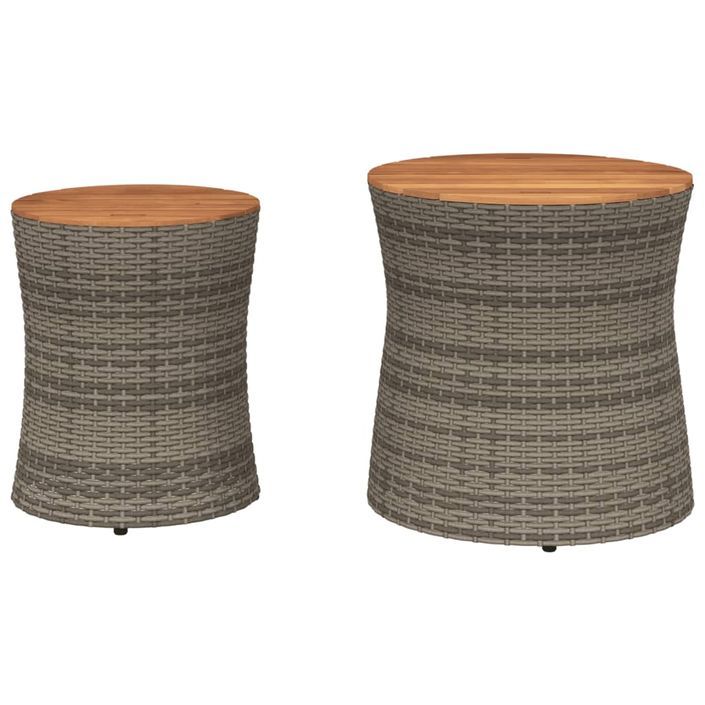 Tables d'appoint de jardin 2 pcs dessus en bois gris poly rotin - Photo n°4