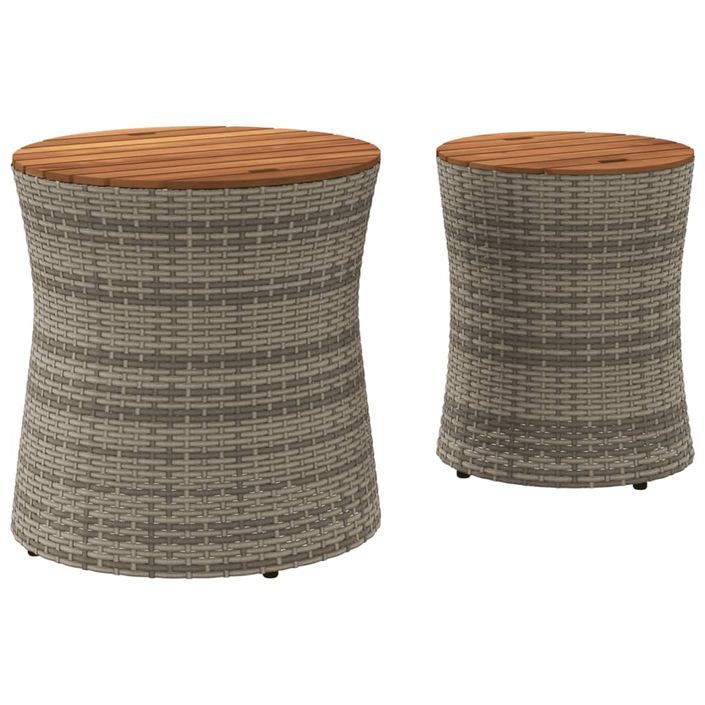 Tables d'appoint de jardin 2 pcs dessus en bois gris poly rotin - Photo n°6