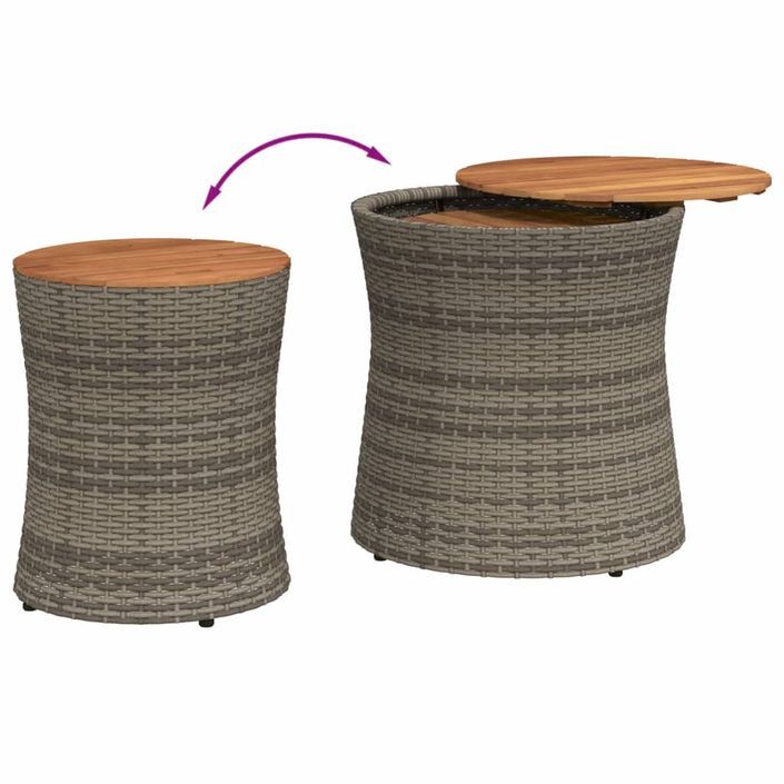 Tables d'appoint de jardin 2 pcs dessus en bois gris poly rotin - Photo n°7