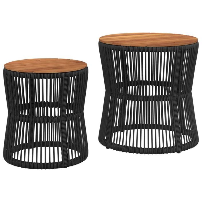 Tables d'appoint de jardin 2 pcs dessus en bois noir poly rotin - Photo n°1