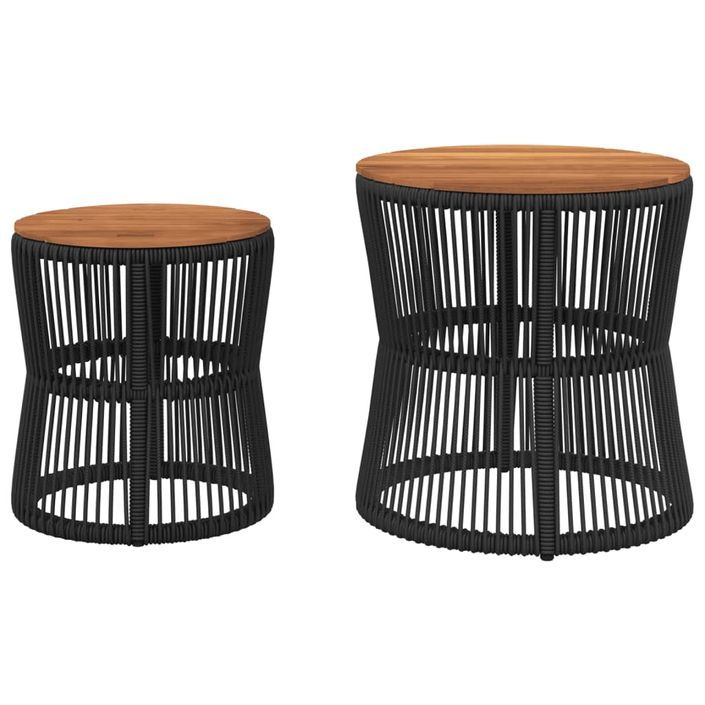 Tables d'appoint de jardin 2 pcs dessus en bois noir poly rotin - Photo n°4